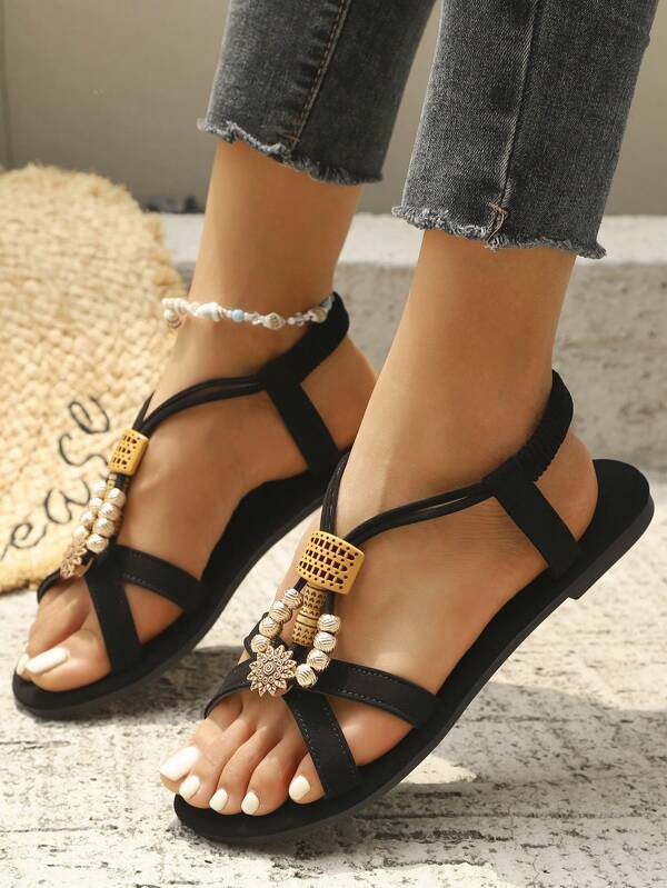 Women's Casual Bohemian Style Flat Sandals, Rainbow Colored Comfortable Light-Weight Summer Beach Roman Sandals