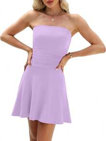 Vestidos tubo para mujeres, vestidos strapless ajustado para graduación, fiesta formal y salida nocturna - Morado - Ver 3