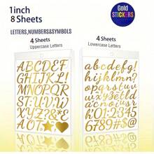 8/10 Sheets 1 Inch Vinyl Cursive Letters Stickers Set, Gold Self Adhesive Alphabet Number Stickers, DIY Small Letter Number Decals For Scrapbooking, Water Bottles, Jars, Spices, Craft, Mailbox