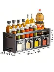 1个壁挂式调料架收纳架 - 铝镁合金材质，防锈，无需充电，免钻孔安装，包含调料罐和储物罐，适用于厨房收纳