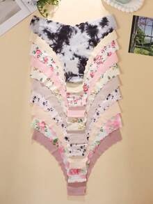 10 件/包 - 女士无缝波浪边三角裤，舒适性感亲肤面料女士无缝比基尼内裤 - 彩色 - 查看 3