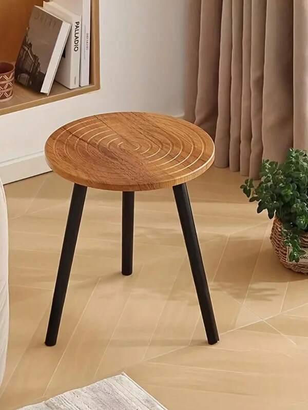 Mesa de centro redonda de madeira estilo vintage com pernas pretas angulares - Design moderno compacto de meados do século, adequada para sala de estar, sofá ou janela saliente, mesa de centro para sala de estar