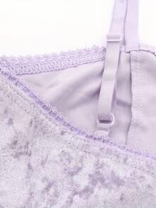 Womens Sexy Velvet Camisole Shorts Set Cute Bow Spaghetti Strap Solid Color Sleeveless Slim Sling Crop Top PJ Set With Shorts Lingerie Set Sleepwear Nightwear - 淺紫色 - 查看 4