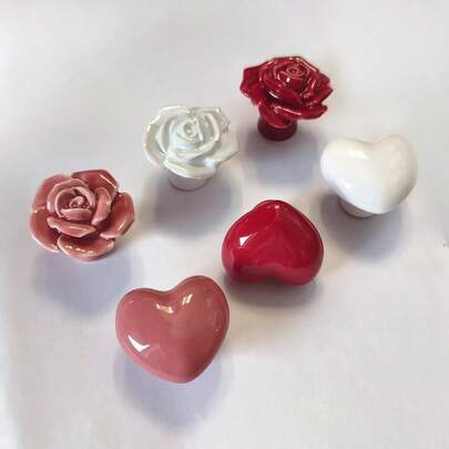 10pcs Drawer Handles - Flower Shaped Single Hole Cabinet Knobs, Heart Ceramic Retro Cabinet Pulls, Bathroom Modern Door Handles, Kitchen Creative Drawer Furniture Hardware, Suitable For Cabinets, Chests, Nightstands, Vanities, Includes Mounting Screws