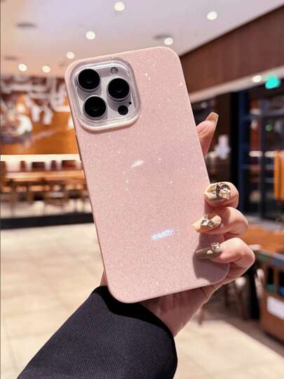 1pc Minimalist IMD Glitter Soft TPU Shock-Proof Full Body Protective Phone Case, Luxury Pink Color, Compatible With Apple/ Series