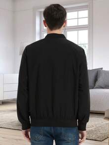 MADHERO 男士长袖飞行员夹克，轻薄修身软壳防风外套，秋季款 - 黑色 - 查看 4