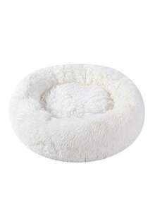PETSIN 1 件毛绒（不可拆卸）圆形温暖厚宠物床/垫子适合中型/小型猫和狗，室内使用，柔软舒适的猫/狗床，四季皆宜 - 米色 - 查看 7
