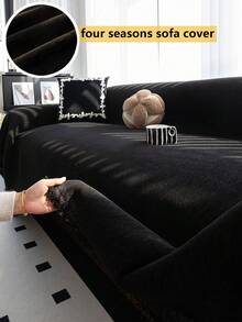 1pc Modern Soft Tassel Sofa Cover, Machine Washable, Pet Friendly, Black Sofa Throw Blanket, Dust-Proof Furniture Slipcover, Suitable For Armchair, Sectional Sofa, Home And Office Decor - Black - View 2