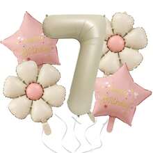 5pcs/Set Matte Milky White Small Flowers, Pink Stars, 32-Inch Number Decoration Suitable For Birthday Party, Anniversary - 彩色 - 查看 10