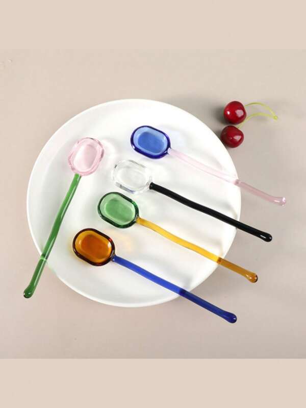 1 Piece Creative Colored Glass Dessert Spoon, Highly Attractive Transparent Heat-Resistant Coffee Milk Stirring Spoon, Coffee Spoon, Espresso Stirring Spoon, Coffee Teaspoon, 6.2-Inch Coffee Stirrer, Suitable For Tea, Cocktails, Milkshakes, Cold Drinks, Home Bar Parties.,School Supplies