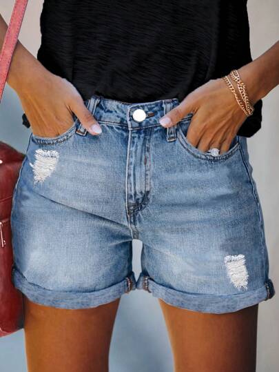 Einfache, lässige Damen Jeans Weite Bein lose Shorts Hot Pants Sommer Mode