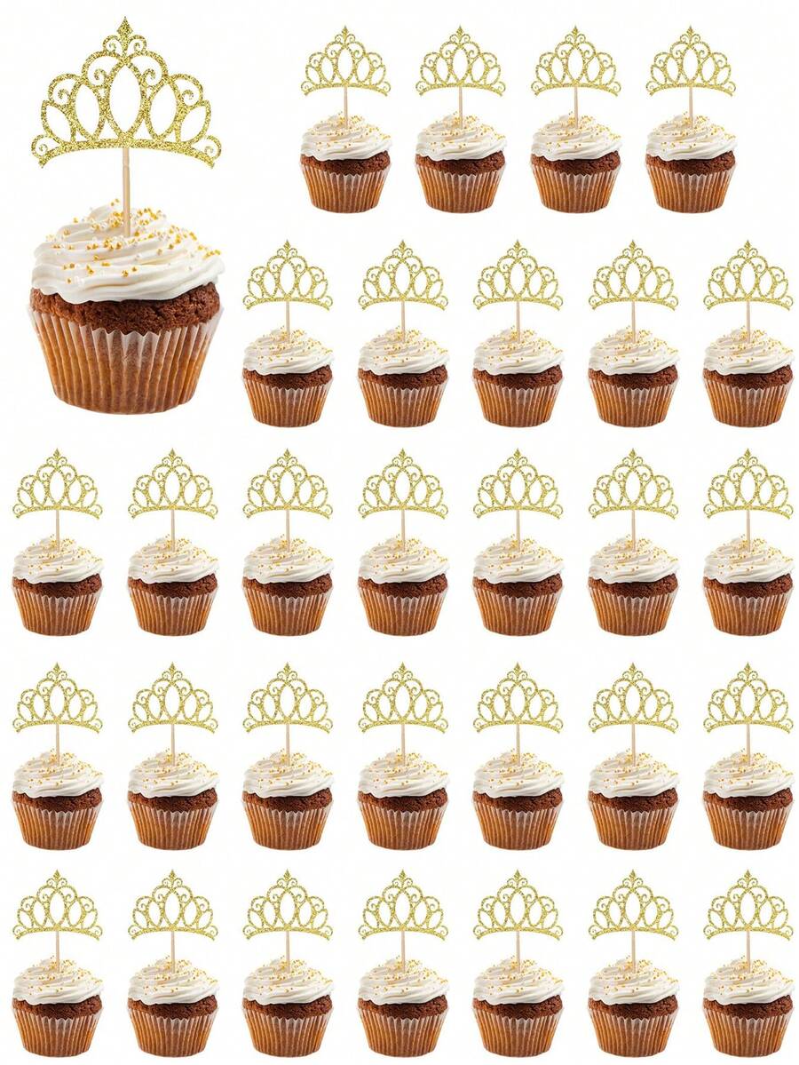 Bộ 24/12 chiếc vương miện vàng trang trí bánh kem, vương miện nữ hoàng lấp lánh dùng trang trí bánh cupcake, phù hợp cho trang trí bánh kem chủ đề Nữ hoàng/Công chúa, tiệc cưới, sinh nhật, tiệc tiết lộ giới tính. - Vàng - Xem 1