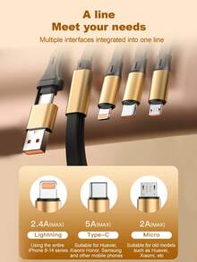 6 合 1 快速充电充电器线和可伸缩一拖三线，耐用 TPE 材料充电数据线兼容 Iphone16/15/14/13/12/11 Pro Max/XS MAX/XR/XS/X/8/7 Plus/Vivo/OPPO 并兼容三星兼容小米系列，通用高效充电线兼容 、Android、相机、MP3 通用适配器 - 彩色 - 查看 9