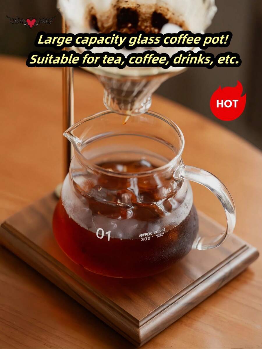 大容量玻璃咖啡壶，带刻度，滴滤式咖啡壶，玻璃壶身，适用于咖啡、饮料、茶 - 彩色 - 查看 1
