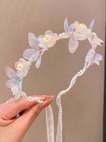 1 Stück Blumenkranz Haarband mit Schleife, neue Prinzessin Schmetterling Haaraccessoire, geeignet für kleine Mädchen, nicht eng anliegend
