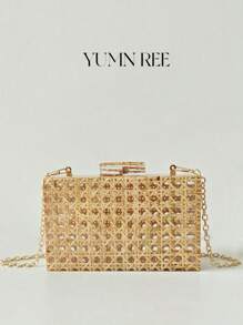 NUOVA ELEGANTE BORSA CLUTCH INTRECCIATA IN ACRILICO TINTA UNITA PER SIGNORE, PORTAFOGLI PICCOLO INTRECCIATO CHIC CON CATENA, BORSA TRUCCHI, BORSA MINI DA SERA ALLA MODA, BORSA TOTE INTRECCIATA VINTAGE PORTATILE PER DONNA