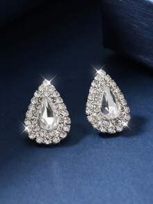 1 par de aretes de cristal de gota retro con rhinestones para mujeres - Plateado - Ver 6