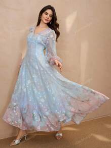Vintage Floral Printed Slim Fit Romantic Style Women Dress