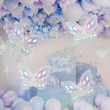 2pcs Ombre Transparent Butterfly Aluminum Foil Balloons, No Power Needed, Birthday Party Decoration, Anniversary Atmosphere Decor, Wall & Outdoor Wreath Decoration