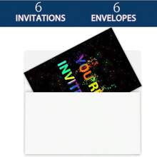 12pcs Birthday Party Invitation, Neon Party Invitation For Boys And Girls, Double-Sided Design (6pcs Card + 6pcs Envelope)