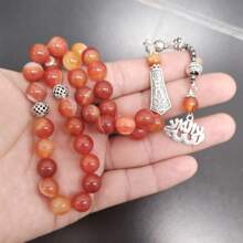 Tasbih Natural Red Agate With Arabic Pendant Muslim Bracelet Eid Gift Misbaha Islamic Accessorise Turkish Fashion Jewelry