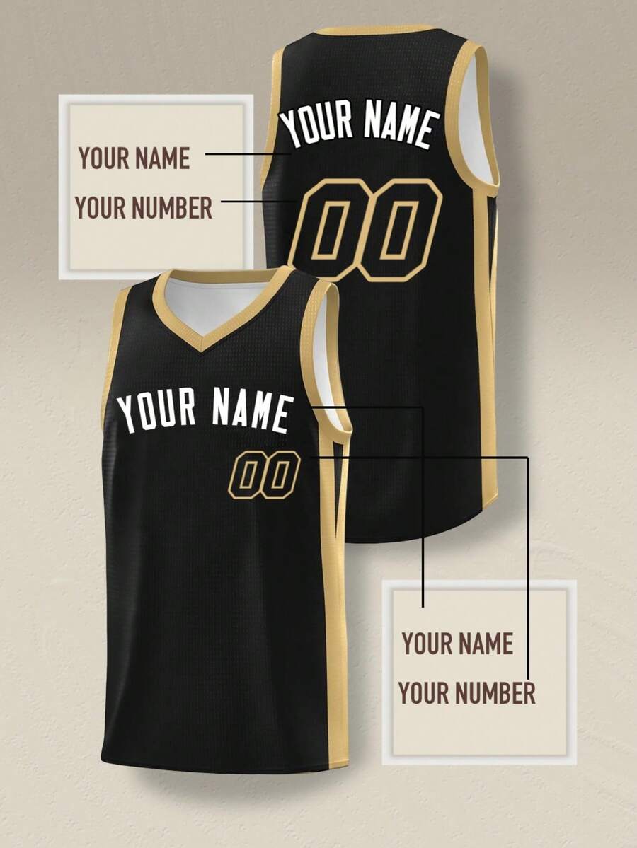 Black Customized Basketball Jersey, Double-Sided Print, Customizable Name And Number, Men's Sports Blank Team Uniform