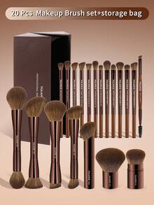 MAANGE 13/20/23/50pcs Makeup Tools Including 20 Pieces Professional Aluminum Tube Makeup Brush Set + 1 Storage Bag + 2 Pieces Air Cushion Puffs For Daily Use And Travel,Makeup Accessories Gifts For Friends ,Brush Set,Makeup Brush Kit,Make Up Brush Set,Make Up Set Complete,Makeup Brush Set,Complete Makeup Kit,Brush Kit,Brushes Makeup Set,Makeup Gift Set,Set - Chocolate Brown - View 17