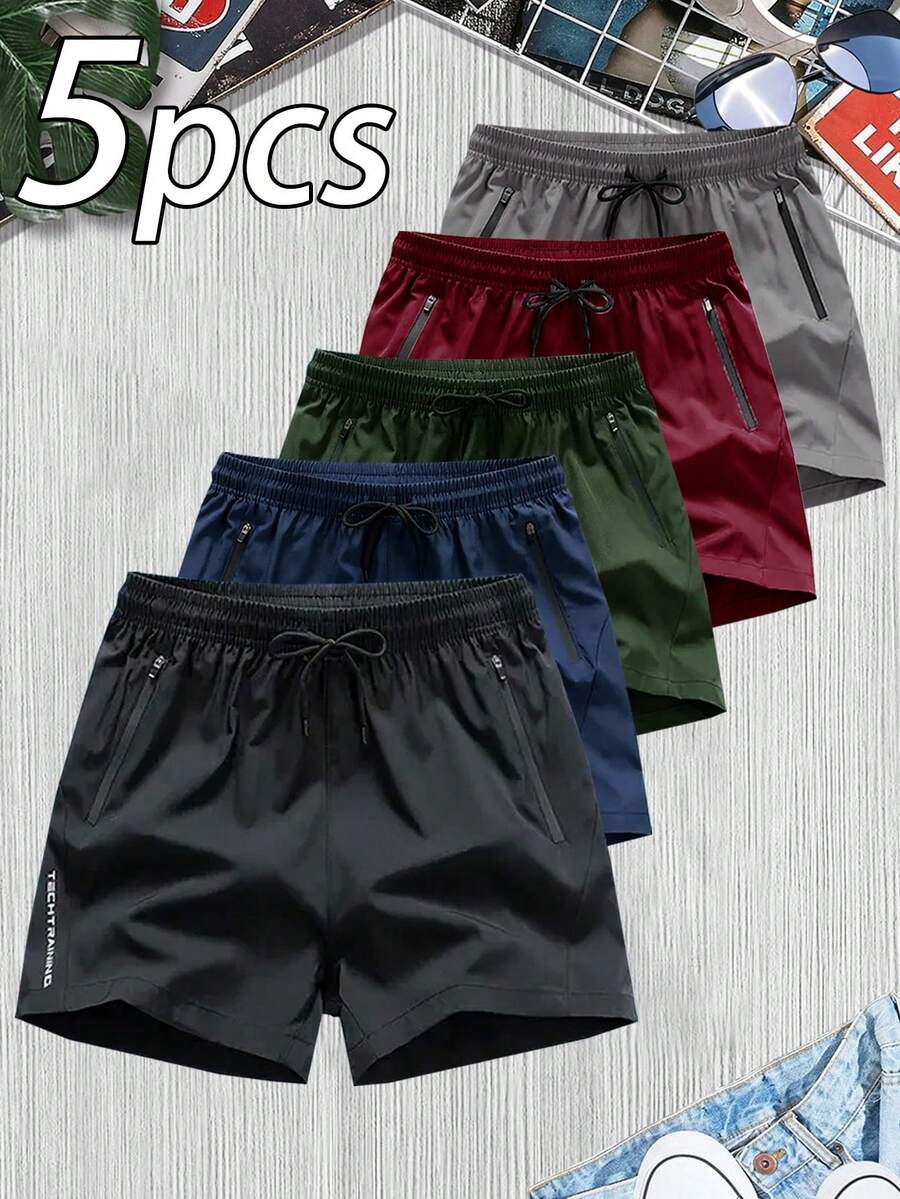 5pcs/Pack Men's Summer Breathable Quick-Dry Sports Shorts, Casual Shorts - xanh quân đội - Xem 1