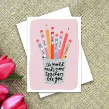 Rosa Stiftbecher Lehrer Danke Karte mit Umschlag, Lehrer Geschenkkarte, Danke Karte, Geschenk für Lehrer, süße Lehrerkarte, Geburtstagskarte