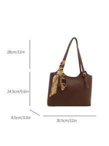 Fashionable And Simple Solid Color Letter Printed Shoulder Tote Bag With Scarf, Suitable For Shopping, Wallets, Shopping, Young Women, College Students, Newcomers, White-Collar Workers. They Are Very Suitable For Offices, Universities, Work, Business, Commuting, Outdoor Activities, Travel, And Outings