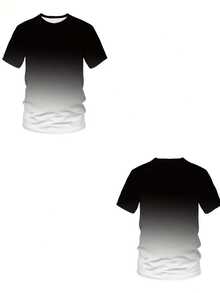 Plus Size Men's Black To White Ombre Printed T-Shirt - Breathable, Casual Crew Neck, Short Sleeve, Machine Washable, Gradient Design, Summer Activewear | Sporty Casual Style | Breathable Fabric, Plus Size - Multicolor - View 4