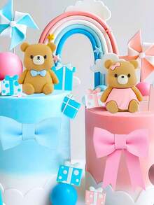 可爱泰迪熊蛋糕装饰饰品、婴儿洗礼蛋糕装饰、软橡胶娃娃装饰、泰迪熊生日蛋糕装饰、婴儿洗礼装饰、性别揭秘派对