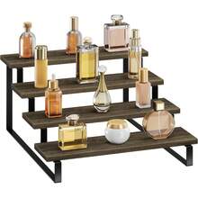 Wooden Display Riser Stand, 4 Tier Perfume Display Stand, Perfume Organizer With Metal Stand For Dresser, Display Shelf For Cologne, Spice Rack, Figruine, Cupcake - 4層棕色 - 查看 1