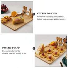 1 Set Large Cheese Board & Knife Set, 4PCS, Bamboo & Wood Cutting Board, Kitchen Cutting Board