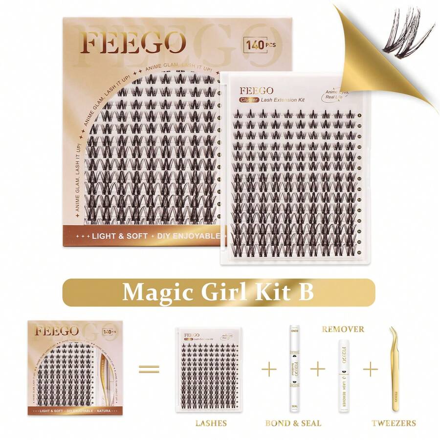 FEEGO - Extensiones de pestañas individuales con rizo en C, volumen, anime, con banda fina, para cosplay, hazlo tú mismo en casa (bonitas)