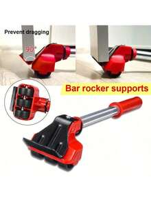 5 件套重型起重搬运手推车套装，带 360° 旋转轮 - 坚固的金属框架和大胆红色的强化塑料结构 - 非电动、多用途工具，可轻松在家庭、办公室、酒店和商业空间搬运家具