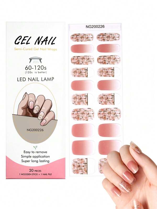 1 caja Pegatinas de uñas de gel natural UV, estilo clásico y duradero de princesa rosa francesa, 20 pegatinas de gel para uñas de fácil uso y retiro