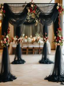 1 pièce, Rideaux en mousseline de soie noire élégante (longueur de 315 pouces et 236 pouces) - parfaits pour les arches de mariage, les fiançailles, les fêtes et les réceptions, les décorations suspendues romantiques pour les anniversaires et la Saint-Valentin, l'emballage de bouquets, les cantonnières pour arches de mariage, les fêtes d'anniversaire