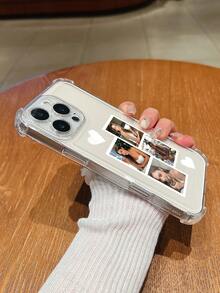 1 pieza Funda personalizada de teléfono móvil con impresión de foto de retrato personalizada, diseño de collage de elementos lindos, impresión de color UV de alta definición, carcasa transparente antichoque de cuatro esquinas, que cumple con las necesidades de personalización del cliente, adecuada para 11/12/13/14/15/16/Pro Max, Galaxy A05/A05S/A06, gráfico divertido, adecuada para regalos conmemorativos y uso diario - transparente - Ver 2