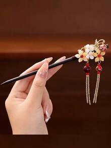 1 件中国风花流苏发簪，黑檀木发夹头饰，适合女性外出、旅行、摄影、度假、圣诞礼物、节日礼物发髻发夹发髻制作器发髻发片发型夹