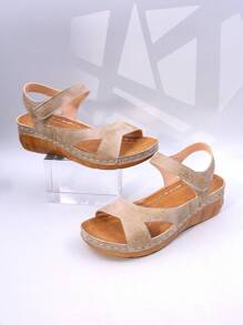 1 paar eenvoudige sandalen voor meisjes en tieners, comfortabel en slijtvast, met open teen en aflopende hak, een ontwerp met één voetkick, casual stijl, ideaal voor dagelijks reizen