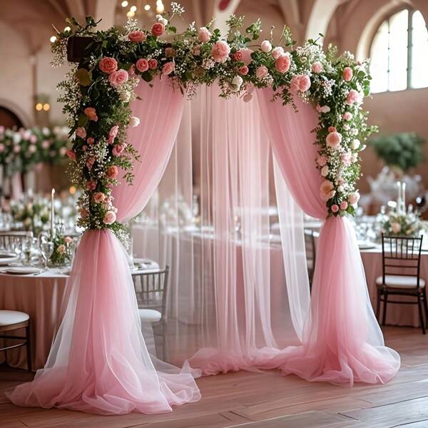 1 pezzo di Romantica stoffa di tulle rosa trasparente, perfetta per decorazioni da matrimonio, disponibile in varie misure. Ideale per compleanni, feste, sfondi fotografici all'aperto, San Valentino e decorazioni fotografiche per matrimoni.