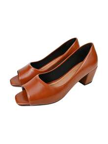 Monte Shoes Women's Pumps Square Toe CM Shoes Block Heel High Comfortable Open - Camel - View 1