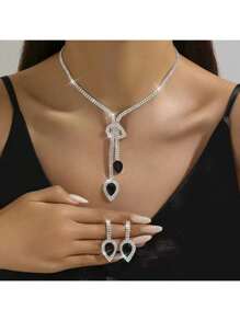Conjunto de brincos e colar com pingente de lágrima de diamante, acessório formal para vestido de noiva com borla de cristal