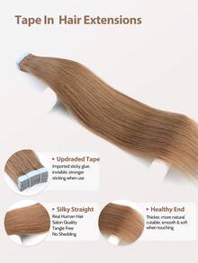 Jessie's Selection 20pcs/Pack 50g Tape In Hair Extensions Skin Weft Remy Silky Straight Seamless Invisible Tape Adhensive Human Hair Extensions For Volume Add Length Luxury Quality Affordable Cost Salon Quality, Perfect For Graduation, Anniversary, And Holiday Hairstyles, Holds Up Well (#6 Light Brown) - S6 - 查看 2