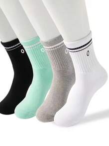 4 pares de calcetines deportivos de estilo de moda con diseño de letra O, cómodos, suaves y transpirables hasta el tobillo
