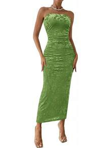 Women's Summer Maxi Tube Dress Strapless Side Slit Long Floral Bodycon Dress Elegant Party Cocktail Dresses - Blue - View 9