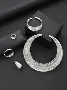 5pcs Set Exaggerated Minimalist Multi-Layer Hoop Earrings,Necklace,Bracelet Jewelry Set For Women, Suitable For Date, Holiday, Daily Wear, Gift