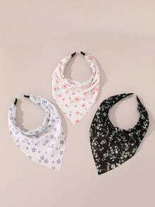 3pcs Flower Print Hair Band Boho,Triangular Scarf Girl Headband. - Multicolor - View 2
