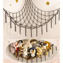 1pc Large Boho Stuffed Animals Net Or Hammock, Toy Hammock, Stuff Animal Storage Corner Hanging Net Holder, Mesh Hammock Plush Toy Hanging Storage With Tassel Hooks For Bedroom
